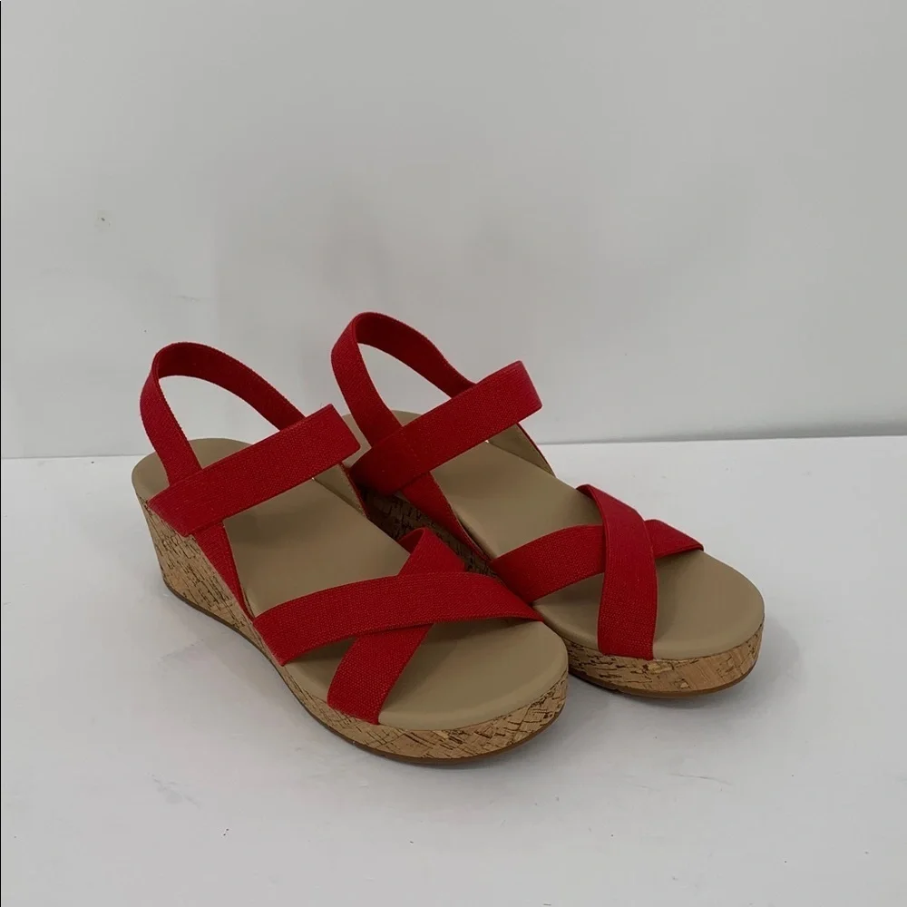 ABEO Riviera Stretch platform wedge espadrille sandal shoe red strappy new 7.5